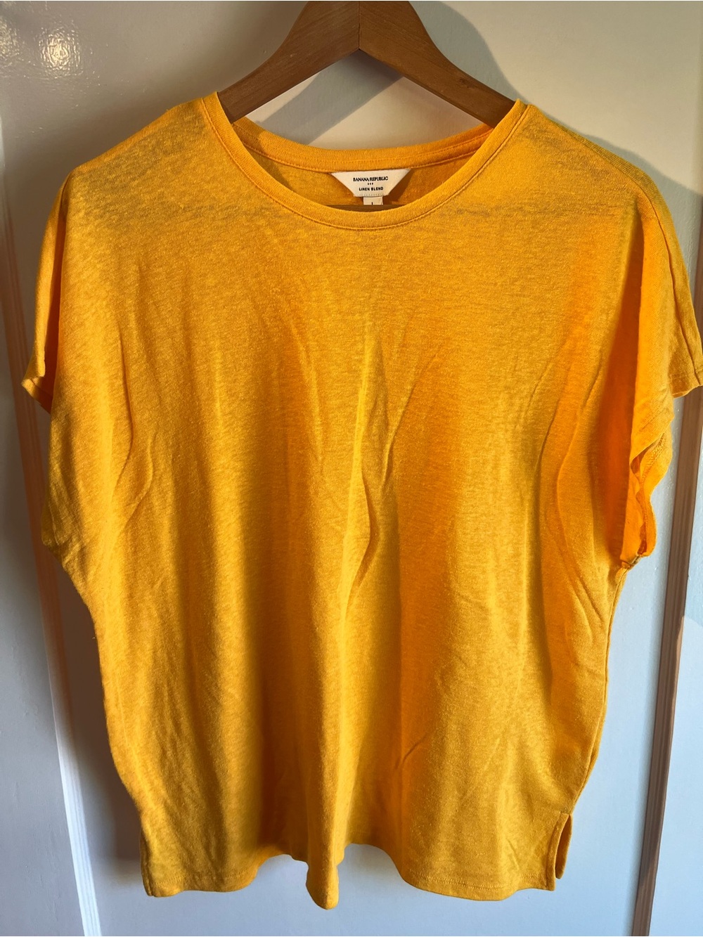 Banana Republic Yellow Dolman Short Sleeve Linen Blend Sweater, Size L